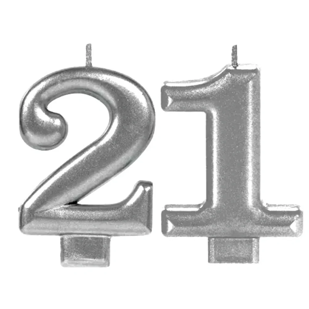 AMSCAN 21st Brilliant silver Birthday Candles size 2” NIP
